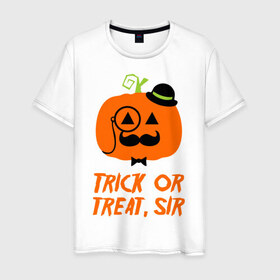 Мужская футболка хлопок с принтом Trick or treat в Санкт-Петербурге, 100% хлопок | прямой крой, круглый вырез горловины, длина до линии бедер, слегка спущенное плечо. | halloween | trick or treat | подарок на хэллоуин | сюрприз на хэллоуин | тыква | хэллоуин