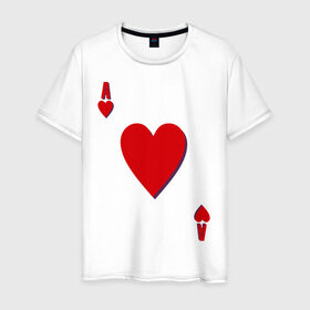 Мужская футболка хлопок с принтом Червовый туз в Санкт-Петербурге, 100% хлопок | прямой крой, круглый вырез горловины, длина до линии бедер, слегка спущенное плечо. | игральные карты | карты | покер | туз | черви