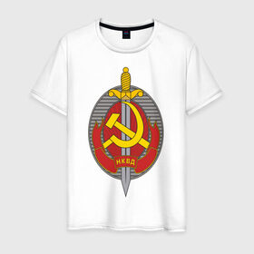Мужская футболка хлопок с принтом НКВД в Санкт-Петербурге, 100% хлопок | прямой крой, круглый вырез горловины, длина до линии бедер, слегка спущенное плечо. | нагрудный знак | символика ссср | ссср | эмблема