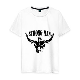 Мужская футболка хлопок с принтом Strongman в Санкт-Петербурге, 100% хлопок | прямой крой, круглый вырез горловины, длина до линии бедер, слегка спущенное плечо. | Тематика изображения на принте: атлет | рельеф | сила | спорт