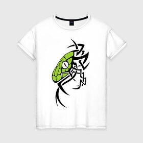 Женская футболка хлопок с принтом Змея тату в Санкт-Петербурге, 100% хлопок | прямой крой, круглый вырез горловины, длина до линии бедер, слегка спущенное плечо | змея | орнамент | тату | трайбл | узор