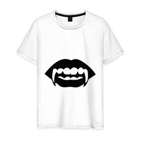 Мужская футболка хлопок с принтом Вампир в Санкт-Петербурге, 100% хлопок | прямой крой, круглый вырез горловины, длина до линии бедер, слегка спущенное плечо. | вампир | губы | зубы | клыки | монстр