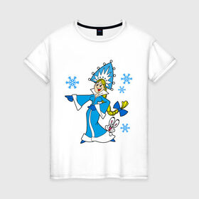 Женская футболка хлопок с принтом Снегурочка в Санкт-Петербурге, 100% хлопок | прямой крой, круглый вырез горловины, длина до линии бедер, слегка спущенное плечо | девушкам | кролик | новый год | снег | снегурочка