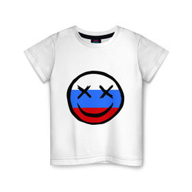 Детская футболка хлопок с принтом Русский смайл в Санкт-Петербурге, 100% хлопок | круглый вырез горловины, полуприлегающий силуэт, длина до линии бедер | Тематика изображения на принте: russia | россия | смайл | улыбка | флаг