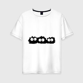 Женская футболка хлопок Oversize с принтом Монстрики в Санкт-Петербурге, 100% хлопок | свободный крой, круглый ворот, спущенный рукав, длина до линии бедер
 | глаза | монстр | монстрики | позитив | пушистики | смайл