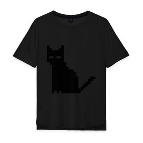 Мужская футболка хлопок Oversize с принтом Пиксельный котик в Санкт-Петербурге, 100% хлопок | свободный крой, круглый ворот, “спинка” длиннее передней части | Тематика изображения на принте: 90 | cat | kitten | kitty | pixel | кот | котейка | котик | котики | пиксель