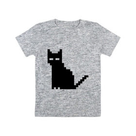 Детская футболка хлопок с принтом Пиксельный котик в Санкт-Петербурге, 100% хлопок | круглый вырез горловины, полуприлегающий силуэт, длина до линии бедер | Тематика изображения на принте: 90 | cat | kitten | kitty | pixel | кот | котейка | котик | котики | пиксель
