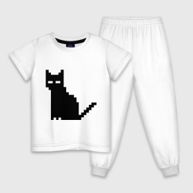 Детская пижама хлопок с принтом Пиксельный котик в Санкт-Петербурге, 100% хлопок |  брюки и футболка прямого кроя, без карманов, на брюках мягкая резинка на поясе и по низу штанин
 | Тематика изображения на принте: 90 | cat | kitten | kitty | pixel | кот | котейка | котик | котики | пиксель