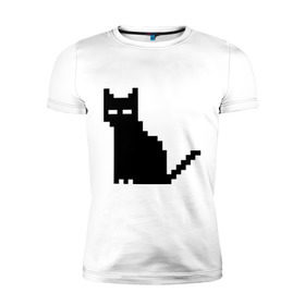 Мужская футболка премиум с принтом Пиксельный котик в Санкт-Петербурге, 92% хлопок, 8% лайкра | приталенный силуэт, круглый вырез ворота, длина до линии бедра, короткий рукав | Тематика изображения на принте: 90 | cat | kitten | kitty | pixel | кот | котейка | котик | котики | пиксель