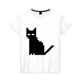 Женская футболка хлопок с принтом Пиксельный котик в Санкт-Петербурге, 100% хлопок | прямой крой, круглый вырез горловины, длина до линии бедер, слегка спущенное плечо | 90 | cat | kitten | kitty | pixel | кот | котейка | котик | котики | пиксель
