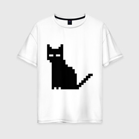 Женская футболка хлопок Oversize с принтом Пиксельный котик в Санкт-Петербурге, 100% хлопок | свободный крой, круглый ворот, спущенный рукав, длина до линии бедер
 | 90 | cat | kitten | kitty | pixel | кот | котейка | котик | котики | пиксель