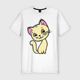 Мужская футболка премиум с принтом Котенок в Санкт-Петербурге, 92% хлопок, 8% лайкра | приталенный силуэт, круглый вырез ворота, длина до линии бедра, короткий рукав | киса | кот | котенок | котик | котэ | кошка | кошки | милый котик
