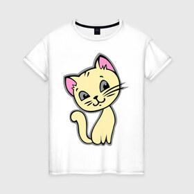 Женская футболка хлопок с принтом Котенок в Санкт-Петербурге, 100% хлопок | прямой крой, круглый вырез горловины, длина до линии бедер, слегка спущенное плечо | киса | кот | котенок | котик | котэ | кошка | кошки | милый котик