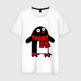 Мужская футболка хлопок с принтом Пингвин в Санкт-Петербурге, 100% хлопок | прямой крой, круглый вырез горловины, длина до линии бедер, слегка спущенное плечо. | Тематика изображения на принте: 
