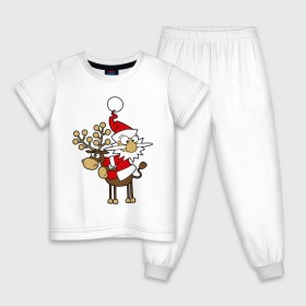 Детская пижама хлопок с принтом Санта на олене. в Санкт-Петербурге, 100% хлопок |  брюки и футболка прямого кроя, без карманов, на брюках мягкая резинка на поясе и по низу штанин
 | happy | happy new year | new year | santa | santa clows | олень | рудольф | санта | санта клаус