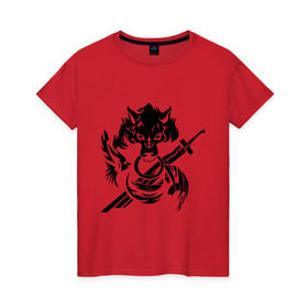 Женская футболка хлопок с принтом Волк с мечом в Санкт-Петербурге, 100% хлопок | прямой крой, круглый вырез горловины, длина до линии бедер, слегка спущенное плечо | волк | волк с мечом | животные | меч