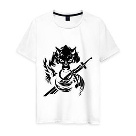 Мужская футболка хлопок с принтом Волк с мечом в Санкт-Петербурге, 100% хлопок | прямой крой, круглый вырез горловины, длина до линии бедер, слегка спущенное плечо. | волк | волк с мечом | животные | меч