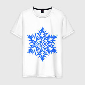 Мужская футболка хлопок с принтом Остроугольная снежинка в Санкт-Петербурге, 100% хлопок | прямой крой, круглый вырез горловины, длина до линии бедер, слегка спущенное плечо. | зима | новый год | остроугольная снежинка | свет | снежинка