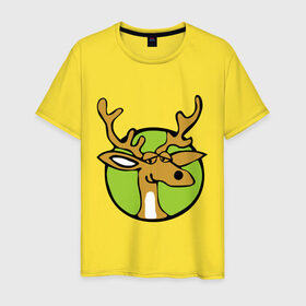 Мужская футболка хлопок с принтом Довольный олень в Санкт-Петербурге, 100% хлопок | прямой крой, круглый вырез горловины, длина до линии бедер, слегка спущенное плечо. | довольный олень | новый год | олень | рога