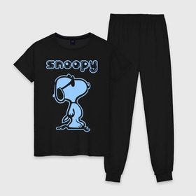 Женская пижама хлопок с принтом Snoopy в Санкт-Петербурге, 100% хлопок | брюки и футболка прямого кроя, без карманов, на брюках мягкая резинка на поясе и по низу штанин | snoopy | мультфильм | снупи | снупи в очках | собака