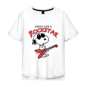 Мужская футболка хлопок Oversize с принтом Snoopy Rockstar в Санкт-Петербурге, 100% хлопок | свободный крой, круглый ворот, “спинка” длиннее передней части | гитара