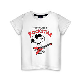 Детская футболка хлопок с принтом Snoopy Rockstar в Санкт-Петербурге, 100% хлопок | круглый вырез горловины, полуприлегающий силуэт, длина до линии бедер | гитара