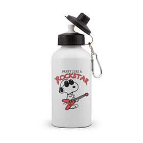 Бутылка спортивная с принтом Snoopy Rockstar в Санкт-Петербурге, металл | емкость — 500 мл, в комплекте две пластиковые крышки и карабин для крепления | гитара