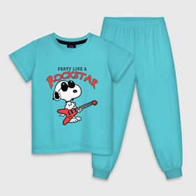 Детская пижама хлопок с принтом Snoopy Rockstar в Санкт-Петербурге, 100% хлопок |  брюки и футболка прямого кроя, без карманов, на брюках мягкая резинка на поясе и по низу штанин
 | Тематика изображения на принте: гитара