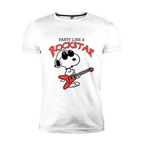 Мужская футболка премиум с принтом Snoopy Rockstar в Санкт-Петербурге, 92% хлопок, 8% лайкра | приталенный силуэт, круглый вырез ворота, длина до линии бедра, короткий рукав | гитара