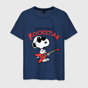 Мужская футболка хлопок с принтом Snoopy Rockstar в Санкт-Петербурге, 100% хлопок | прямой крой, круглый вырез горловины, длина до линии бедер, слегка спущенное плечо. | Тематика изображения на принте: гитара