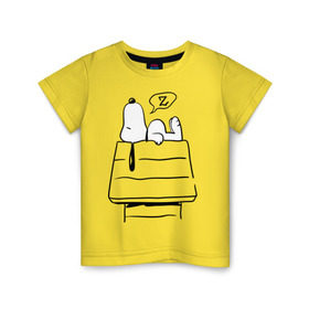 Детская футболка хлопок с принтом Спящий Снупи в Санкт-Петербурге, 100% хлопок | круглый вырез горловины, полуприлегающий силуэт, длина до линии бедер | snoopy | домик | мультфильм | снупи | собака | спящий снупи