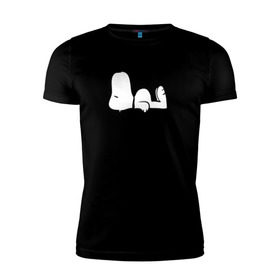 Мужская футболка премиум с принтом Спящий Снупи в Санкт-Петербурге, 92% хлопок, 8% лайкра | приталенный силуэт, круглый вырез ворота, длина до линии бедра, короткий рукав | snoopy | домик | мультфильм | снупи | собака | спящий снупи