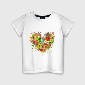 Детская футболка хлопок с принтом Сердце из полевых цветов в Санкт-Петербурге, 100% хлопок | круглый вырез горловины, полуприлегающий силуэт, длина до линии бедер | любовь | праздник | сердце из полевых цветов | счастье | цветы