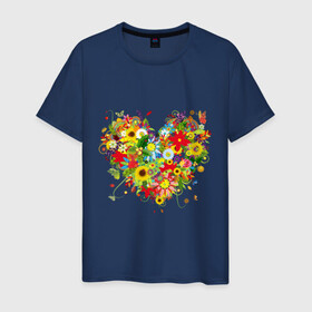 Мужская футболка хлопок с принтом Сердце из полевых цветов в Санкт-Петербурге, 100% хлопок | прямой крой, круглый вырез горловины, длина до линии бедер, слегка спущенное плечо. | Тематика изображения на принте: любовь | праздник | сердце из полевых цветов | счастье | цветы