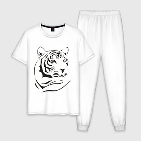 Мужская пижама хлопок с принтом тигр в Санкт-Петербурге, 100% хлопок | брюки и футболка прямого кроя, без карманов, на брюках мягкая резинка на поясе и по низу штанин
 | tattoo | tiger | тату | тигр | узор