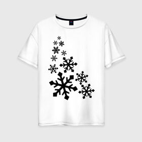 Женская футболка хлопок Oversize с принтом Снежинки в Санкт-Петербурге, 100% хлопок | свободный крой, круглый ворот, спущенный рукав, длина до линии бедер
 | зима | снег | снегопад | снежинка | снежинки