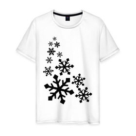 Мужская футболка хлопок с принтом Снежинки в Санкт-Петербурге, 100% хлопок | прямой крой, круглый вырез горловины, длина до линии бедер, слегка спущенное плечо. | зима | снег | снегопад | снежинка | снежинки