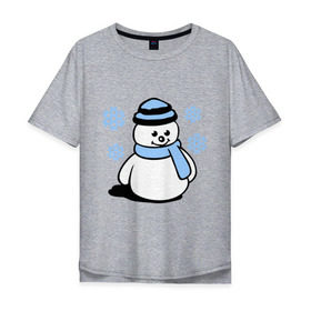 Мужская футболка хлопок Oversize с принтом Снеговик в Санкт-Петербурге, 100% хлопок | свободный крой, круглый ворот, “спинка” длиннее передней части | зима | новый год | снег | снеговик | снежинки | шарф