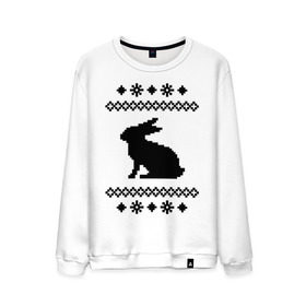 Мужской свитшот хлопок с принтом Свитер с зайцем в Санкт-Петербурге, 100% хлопок |  | заяц | свитер | свитер с зайцем | снежинки | узор