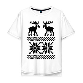 Мужская футболка хлопок Oversize с принтом Свитер с оленями в Санкт-Петербурге, 100% хлопок | свободный крой, круглый ворот, “спинка” длиннее передней части | олени | олень | свитер | свитер с оленями | снежинка | узор | узоры