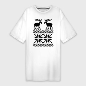 Платье-футболка хлопок с принтом Свитер с оленями в Санкт-Петербурге,  |  | олени | олень | свитер | свитер с оленями | снежинка | узор | узоры