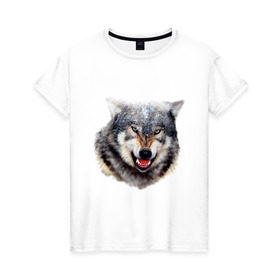 Женская футболка хлопок с принтом Волк в Санкт-Петербурге, 100% хлопок | прямой крой, круглый вырез горловины, длина до линии бедер, слегка спущенное плечо | animals | mountain | wolf | волк | животные | прикольные картинки