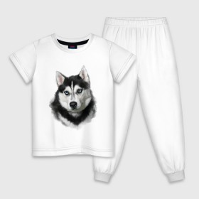 Детская пижама хлопок с принтом Хаски в Санкт-Петербурге, 100% хлопок |  брюки и футболка прямого кроя, без карманов, на брюках мягкая резинка на поясе и по низу штанин
 | animals | dog | mountain | животные | прикольные картинки | собака | хаски