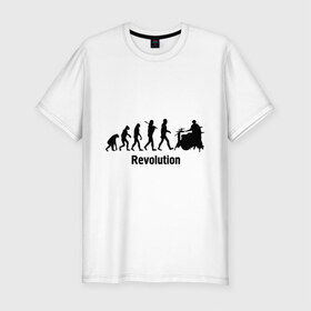 Мужская футболка премиум с принтом Revolution в Санкт-Петербурге, 92% хлопок, 8% лайкра | приталенный силуэт, круглый вырез ворота, длина до линии бедра, короткий рукав | i love rock | music | revolution | rock | skull | музыкантам | рок
