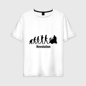 Женская футболка хлопок Oversize с принтом Revolution в Санкт-Петербурге, 100% хлопок | свободный крой, круглый ворот, спущенный рукав, длина до линии бедер
 | i love rock | music | revolution | rock | skull | музыкантам | рок