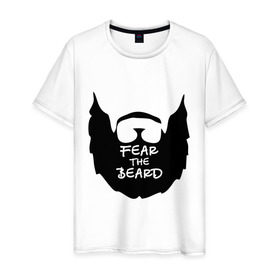 Мужская футболка хлопок с принтом Fear the beard в Санкт-Петербурге, 100% хлопок | прямой крой, круглый вырез горловины, длина до линии бедер, слегка спущенное плечо. | Тематика изображения на принте: борода