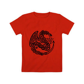 Детская футболка хлопок с принтом Кельтский дракон в Санкт-Петербурге, 100% хлопок | круглый вырез горловины, полуприлегающий силуэт, длина до линии бедер | вязь | дракон | кельтский | кельты | трайбл | узор