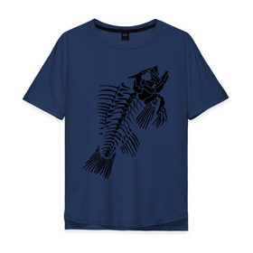 Мужская футболка хлопок Oversize с принтом Рыбий скелет в Санкт-Петербурге, 100% хлопок | свободный крой, круглый ворот, “спинка” длиннее передней части | скелет