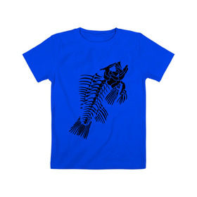 Детская футболка хлопок с принтом Рыбий скелет в Санкт-Петербурге, 100% хлопок | круглый вырез горловины, полуприлегающий силуэт, длина до линии бедер | Тематика изображения на принте: скелет