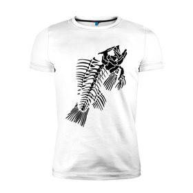 Мужская футболка премиум с принтом Рыбий скелет в Санкт-Петербурге, 92% хлопок, 8% лайкра | приталенный силуэт, круглый вырез ворота, длина до линии бедра, короткий рукав | скелет